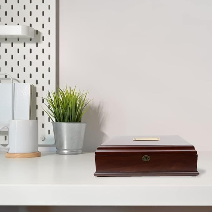 Antico Wooden Lockable Memory and Treasure Box for Keepsakes, Photos, Letters, Jewelry and More