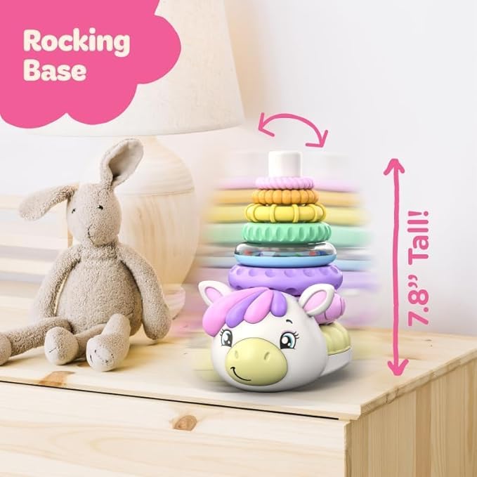 Move2Play, Stacking Toy | Includes 7 Unique Rings | Montessori Development | Baby Gift for 1 Year Old Boys & Girls | Ages 0-6+, 9, 10, 12, 18+ Months | Unicorn Stacker