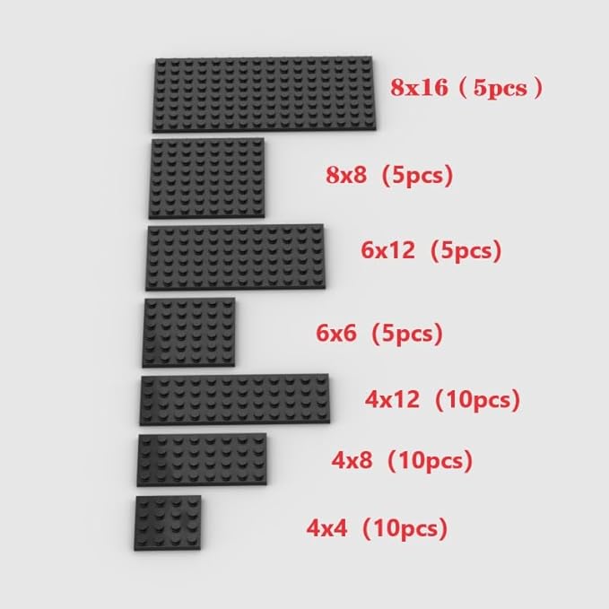 Classic Building Plate Pack - 50pc Black Bulk Base Plates, Compatible with Lego, Building Bricks (Color: Black)