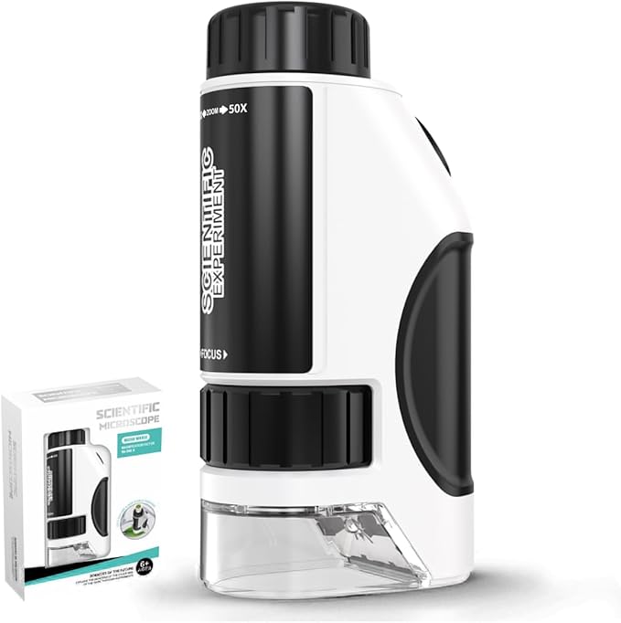Kids Microscope, 50x-300x Kids Magnifying Glass, Handheld Microscope for Kids Exploration, Educational Toys for Kids, Toddlers, Gift for Children
