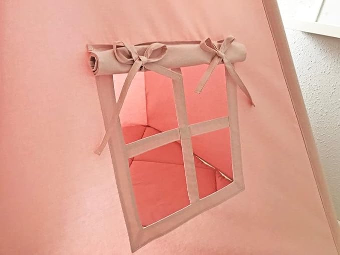 Kids Teepee Tent with White Pom Pom - Indoor Play Teepee for Children Boys Portable Play House (Pink)