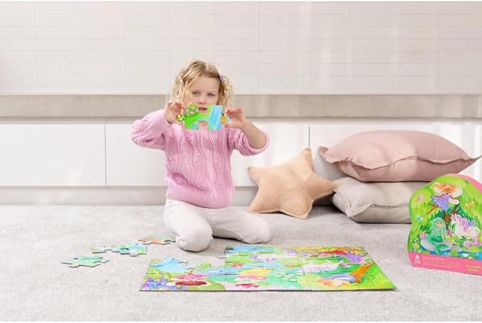 Crocodile Creek 36-Piece Jigsaw Floor Puzzle - Fun Floor Puzzles for Kids Ages 3-5 - Heavy-Duty Shaped Box for Storage - Magical Friends - 24" W x 18" H Finished