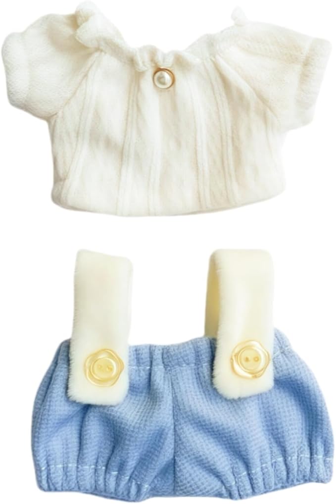 Clothes for Dolls Accessories (No Doll), Cute Outfit Set 2 Pieces Bib Pants for 15 & 17cm Doll Suit, Stylish Dress Up Overalls Doll Clothing Set Replacement Blue