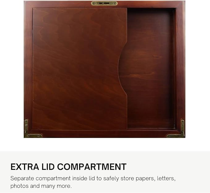 Antico Wooden Lockable Memory and Treasure Box for Keepsakes, Photos, Letters, Jewelry and More