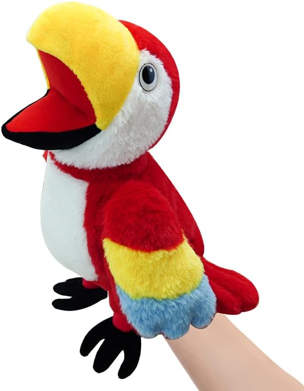 Puppets Parrot Hand Puppet,13.8" Animal Puppets Hand Puppets Bird Stuffed Animal Hand Puppets for Kids with Movable Mouth,Puppet Plush Multi-Color Toys Bird Puppet Role Play Teaching(Red)