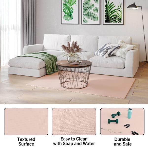 Foam Floor Tiles - 48sqft Soft Nontoxic Baby Play Mat - Interlocking Puzzle Mat for Baby, Kids Playroom, or Home Gym Flooring by Stalwart (Light Pink)
