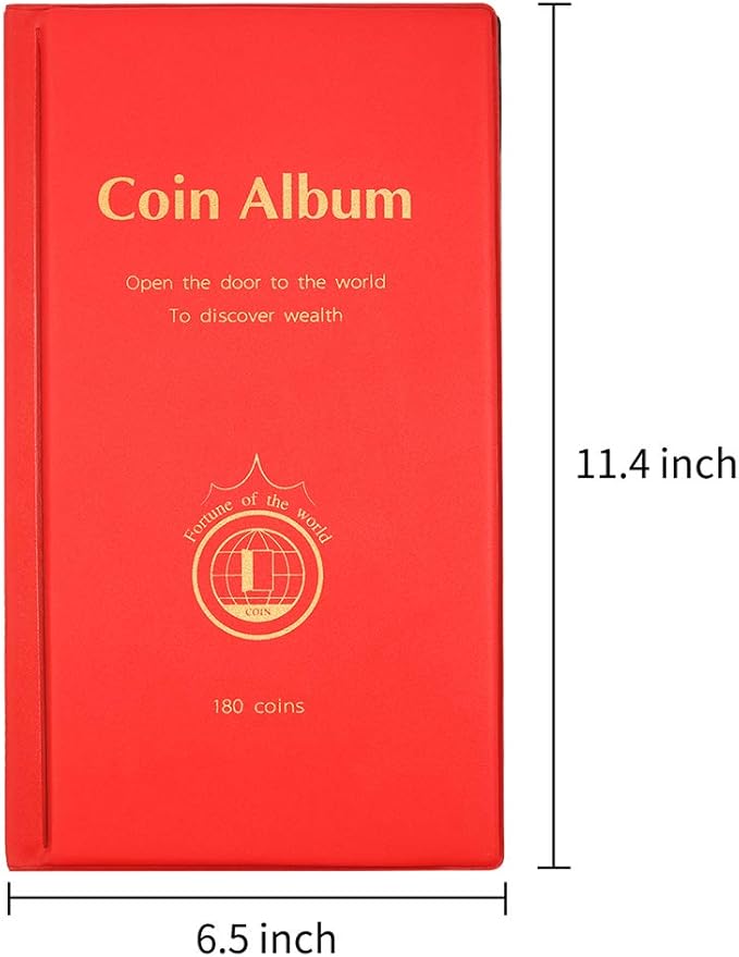 AITIME 180 Pockets Collection Supplies - Coin Holders Book Album for Collectors, Storage Suitable for Coin Diameter Less Than 1.66 Inches (Red)