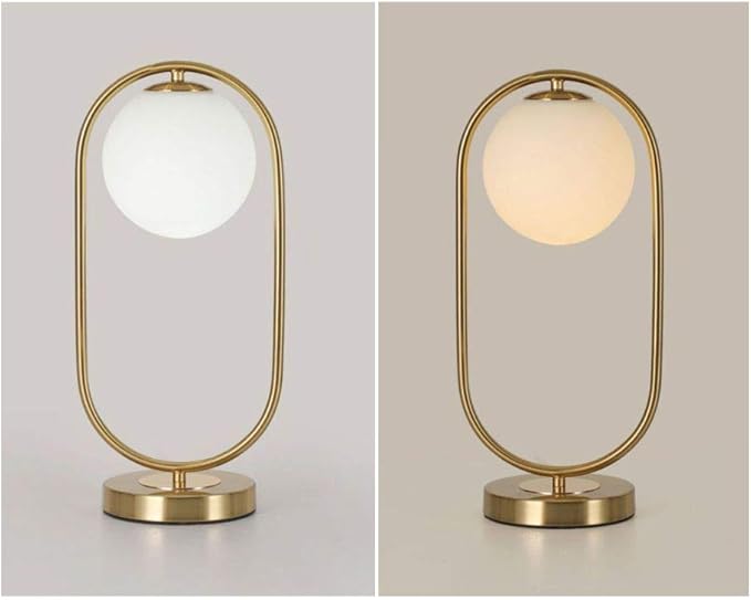 KCO Lighting Modern Bedside Night Lamp Mini Gold Table Light Metal Brass Finished Bedside Desk Lamp with Milky White Shade for Living Room Bedroom (Bronze, Oval)