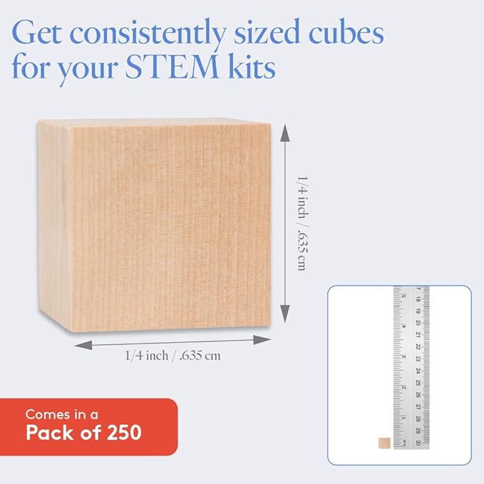 DIY Wooden Cubes 1/4-inch, Pack of 250 Small Blank Wooden Blocks, Unfinished Wood Blocks for Crafts, STEM, Dice, and Building Blocks for Stacking, by Woodpeckers