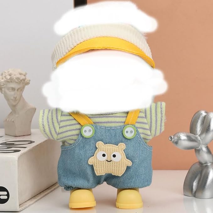 5 Pcs Set-17cm Doll Rabbit Bunny Clothes,Bucket Hat Sunhat+Glass Frame+Shirt+Overalls Trousers+Shoes,Fashionable Outfit for Dress up Unique Style, Doll Costume Cosplay Fashion Dresses-Set 8