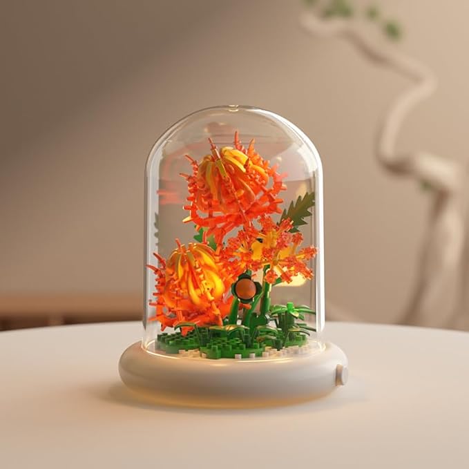 Creative Botanical Micro Blocks with Light Set - 550PCS Artificial Chrysanthemum, Peony and Hibiscus, Perfect DIY Gift for Adults, Teens and Flower Lovers