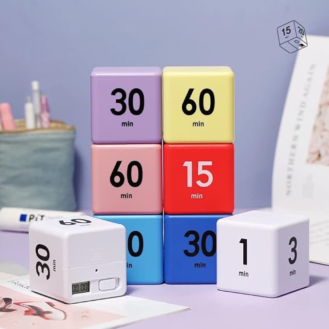 Feilifan Cube Timer - Kids ADHD Productivity Workout Flip Timer for StudyTime Management, 15, 20, 30, 60 Minutes, Pink