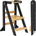 Toddler Tower, Foldable Step Stool for Toddlers, Toddler Kitchen Stool Helper with 3 Adjustable Height Safty Rail and Anti-Tip Structure, Learning Tower for Toddlers Baby Kids