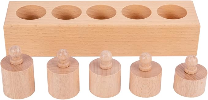 Montessori Toys for Babies 6-12 Months Wooden Knob Log Cylinder Blocks Development Sensory Toys for Toddlers Montessori Baby Games Educational Toys(4 Piece Set)