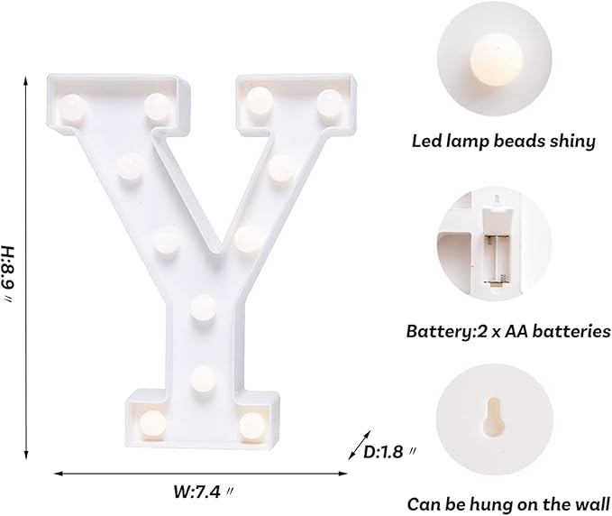 Foaky LED Letter Lights Sign Marquee Light Up Letters Sign for Night Light Wedding/Birthday Party Battery Powered Christmas Lamp Home Bar Decoration(Y)