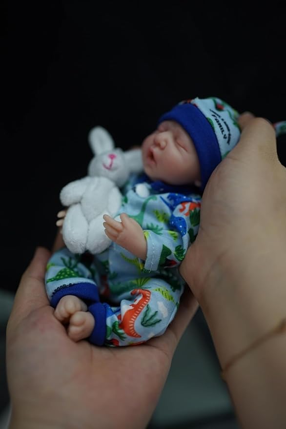 7 Inch Mini Silicone Baby, Reborn Baby Dolls Silicone Full Body Boy Eric, Realistic Newborn Baby Doll Real Life Miniature Baby Doll with Feeding Accessories