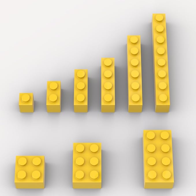 100 Piece Classic Building Blocks, 9 Size Yellow Bulk Assortment Pack, Compatible with Lego Parts, Color: Yellow, A0001