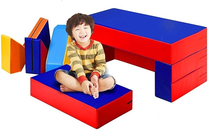 Costzon 4-in-1 Unique Shapes Convertible Climb and Crawl Foam Set for Climbing, Crawling, Sliding, 8-Piece Colorful PU Activity Play Soft Zone for Baby, Preschooler (Assorted)