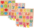 Wooden Puzzle for Kids, Set of 3 Pack Educational Boards, Alphabet Shape, Numbers 1-20, Shape, Ages 3,4,5, Perfect for Montessori Kids