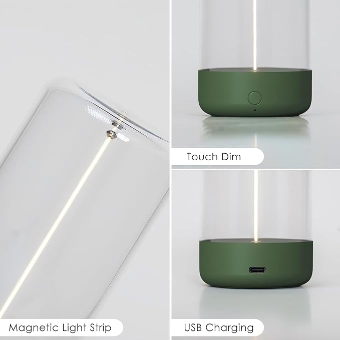 AUGE LIGHT Minimalist Desk Lamp, Rechargeable Cordless LED Lamp with 3 Dimming Modes, Small Desk Lamp for Restaurant Bedroom Bar Coffee Shop Desk Decer Dark Green