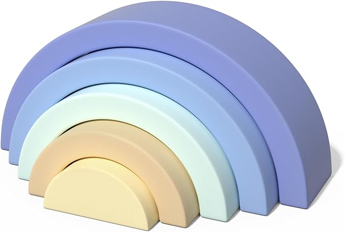 Asweets Wooden Stackable Rainbow Toy, 5 PCS Wooden Building Blocks Set for Baby, Kids and Toddlers, Montessori Rainbow Nesting Puzzle, Enhance Hand-Eye Coordination, Cognitive Development, Blue