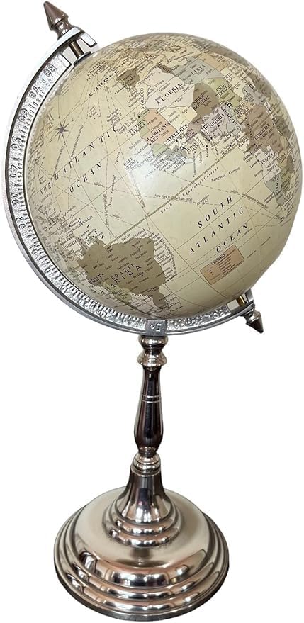 Educational World Globe with Political Map, White Ocean, Rotating Desktop Stand