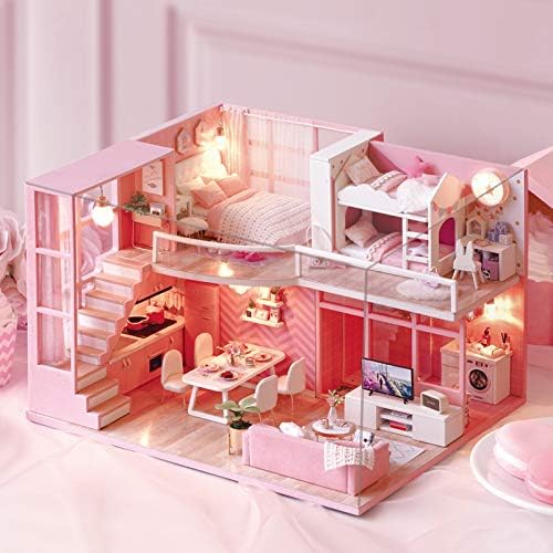 CUTEROOM DIY Miniature Dollhouse Kit with Furniture,Wooden Doll House with Music Movement & LED Lights,DIY House Kit Christmas Birthday Gifts -Dream Angel