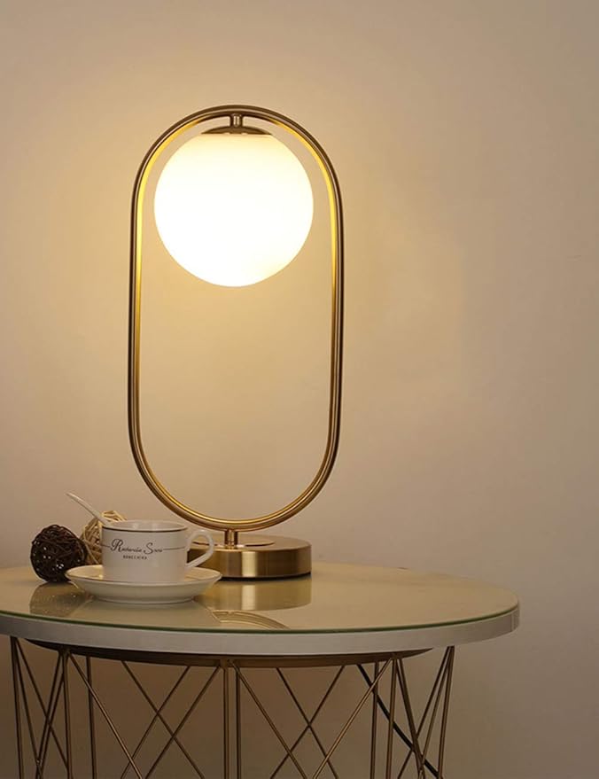 KCO Lighting Modern Bedside Night Lamp Mini Gold Table Light Metal Brass Finished Bedside Desk Lamp with Milky White Shade for Living Room Bedroom (Bronze, Oval)