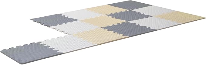 VEVOR 16-Tile Kids Play Mat, 0.4" EVA Foam, 12" x 12" Puzzle Mat, Interlocking Mats for Play Room, Nursery, Living Room, Camel, Gray, Beige