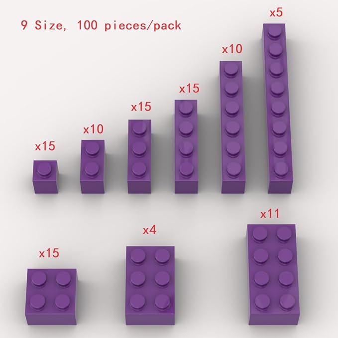 Purple Classic Building Bricks, 100 Pcs, Compatible with LEGO, Age 6+