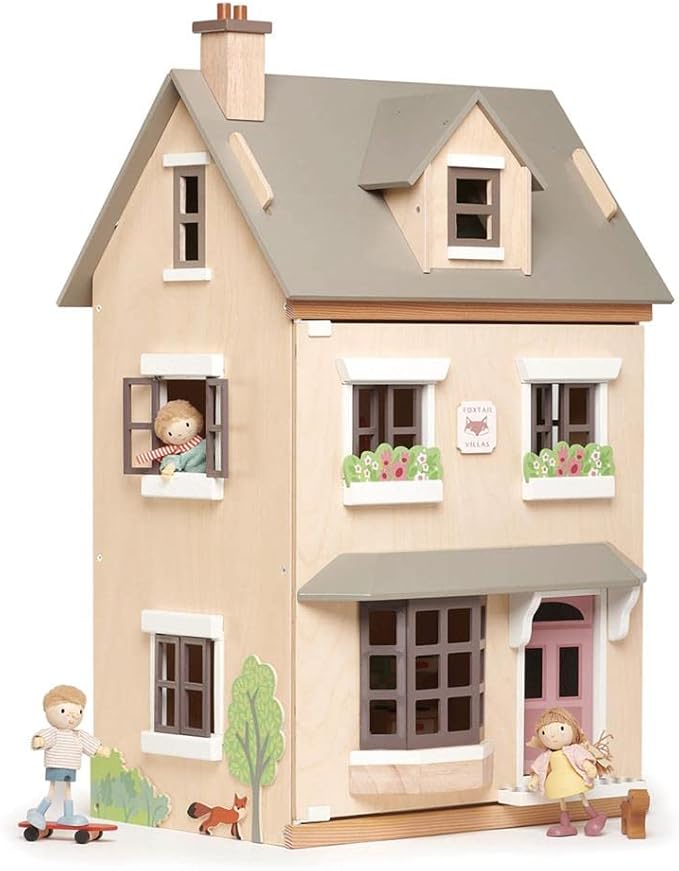 Tender Leaf Toys - Foxtail Villa - Furnished 27.95” Tall Town Style Pretend Play Doll House - Encourage Creative and Imaginative Fun Play for Children 3+