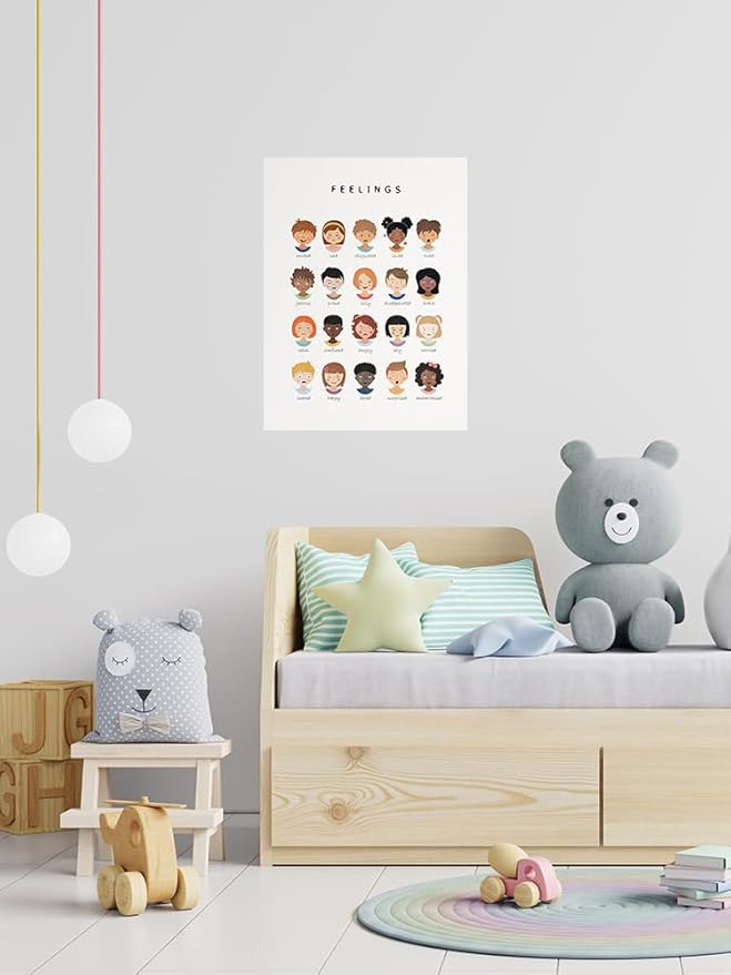 uoyien Feelings Chart And Emotions Poster For kids Mental Health Awareness Canvas Wall Art Special Emotions Faces Calm Corner Prints Classroom Social Worker Office Decor 16x22in Unframed