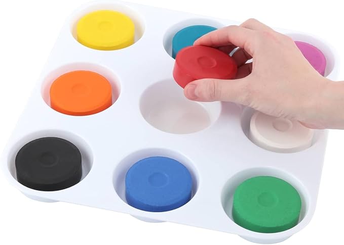 Tempera Paint Set for Kids - WASHABLE Children's Non-Toxic Tempera Paint Cakes with Palette Clean with Just Soap & Water