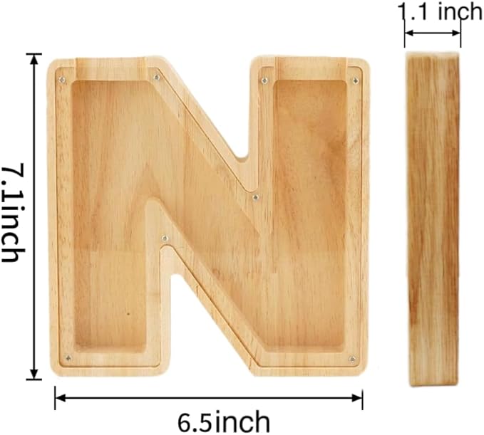 Twenty-six English Alphabet A-Z Letter Piggy Bank,Large-Capacity Transparent Wooden Alphabet Piggy Bank，Personalized Coin Savings Box, Name DIY Creative Purchase Combination.