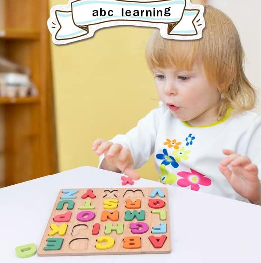 Attmu Wooden Puzzles for Toddlers 1 2 3 4 5 Year Old, Alphabet Number Puzzle Shape ABC Puzzle, 3 in 1 Preschool Educational Learning Toys with Puzzle Board for Girls Boys Set of 3