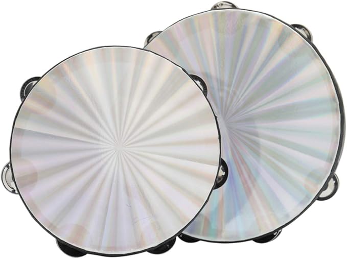 Tambourine 8 inch Radiant Hand Held Drum with Double Row Jingles Reflective Drum Musical Instrument for Church Adults KTV Party
