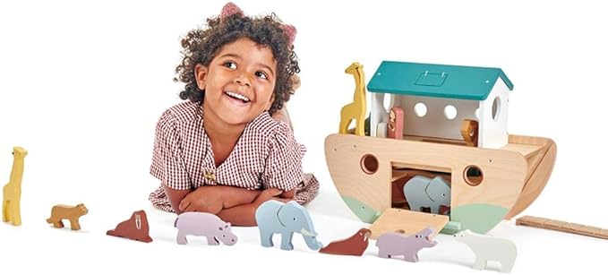 Tender Leaf Toys Noah’s Wooden Ark – Animal Shape Sorter – Christian Religion and Bible Story Based Educational Fun - Social, Creative, and Imaginative Play – Ages 3+
