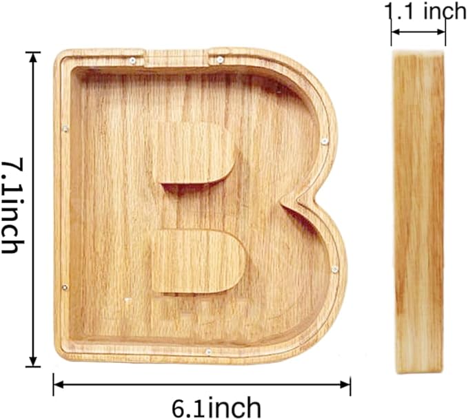 Twenty-six English Alphabet A-Z Letter Piggy Bank,Large-Capacity Transparent Wooden Alphabet Piggy Bank，Personalized Coin Savings Box, Name DIY Creative Purchase Combination.