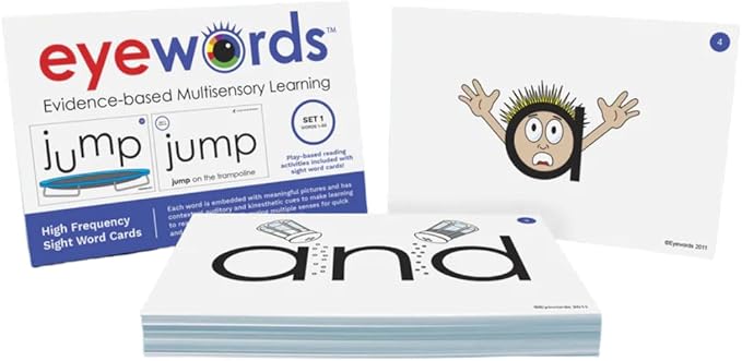 Sight Word & Phonics Flash Cards, Set 1 (High-Frequency Words 1-50) - Kinesthetic Learning, Picture-Embedded - Pre-K to Grade 2 - Homeschool & Classroom use - Model EW-22