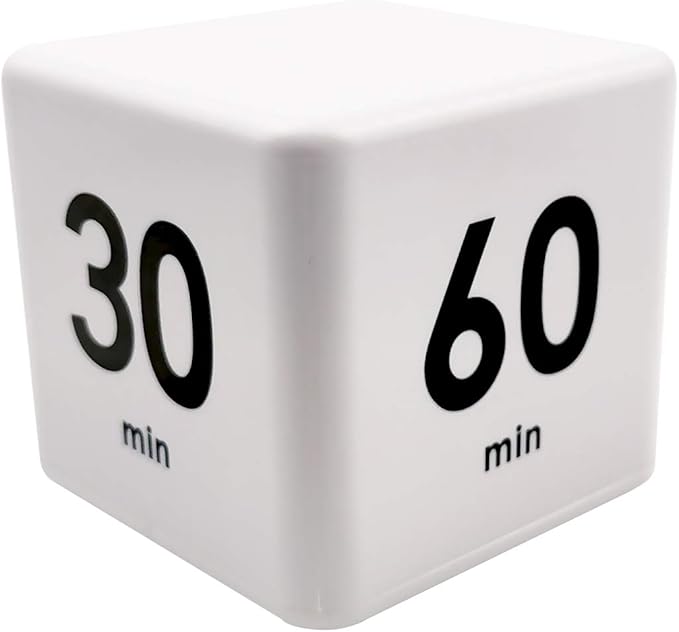 Kitchen Cube Timer, Kids Timer for ADHD Productivity Workout Flip Classroom for StudyTime Countdown Management Settings 15 20 30 60 Mins, White