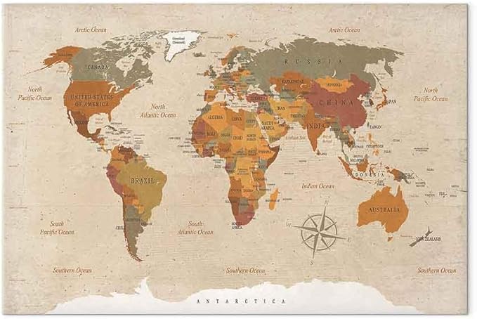 artgeist Acoustic Canvas Wall Art Print World Map 35x24 in - 1pcs Picture with Foam Sound Artwork Room Acoustics Soundproofing Poster of The Travel k-C-0048-b-d World Map #06