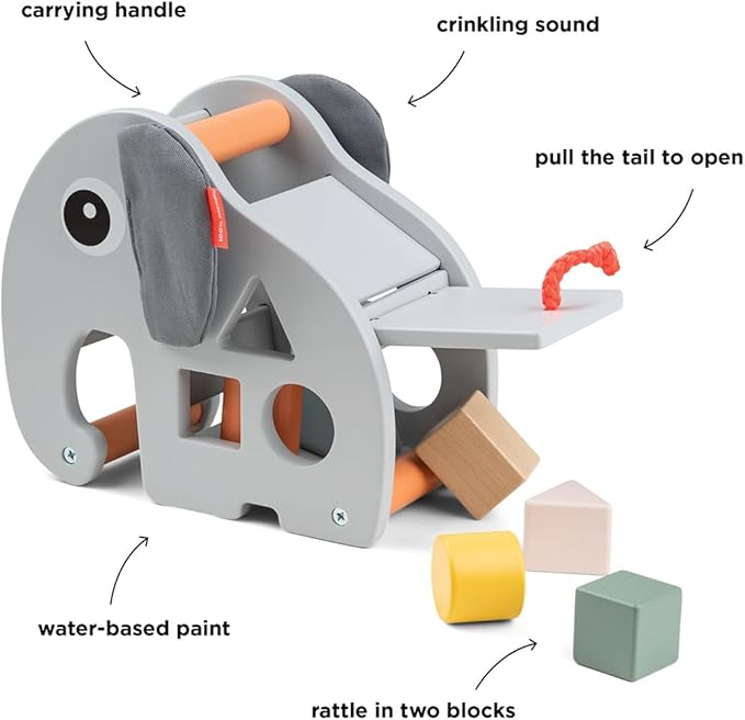 Done by Deer Elphee Sorting Box - Wooden Shape Sorter Toy with Sturdy Handle to take Along - Montessori and Educational Wooden Toy Set - Develop Fine Motor Skills & Learning Shapes in a Fun Way!