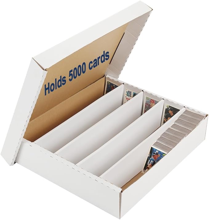CROSSDESIGN Graded Card Storage Box Sport Trading Card Corrugated Cardboard Holder Container Holds 5000 Count(White Corrugated Paper)