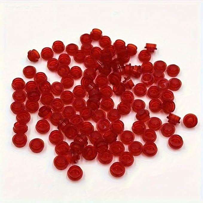 260 Piece Transparent Colors Building Plate Bulk, Round 1x1, Compatible with Lego Parts and Pieces: (Color:Transparent Red)