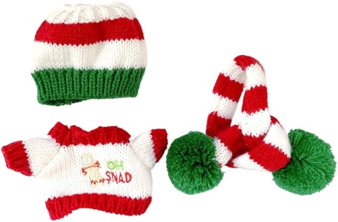 Christmas 17cm Doll Clothes Set(No Doll), Hat & Overalls Set for 17cm Labubu Suit, Cute Cloth for Dress up Unique Style Dolls Outfit Stylish Clothes for Labubu (Christmas Sweater)