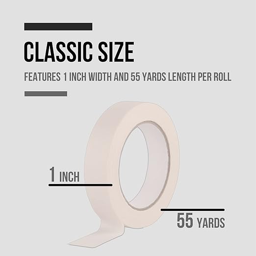 Lichamp Masking Tape 1 inch, 4 Pack General Purpose Beige White Masking Tape, 1 inch x 55 Yards x 4 Rolls (220 Total Yards)