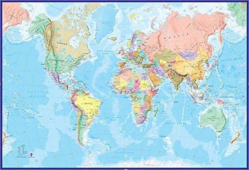 Maps International - Giant World Map Mural - Mega-Map Of The World Wallpaper - 91 x 62 - Blue Ocean