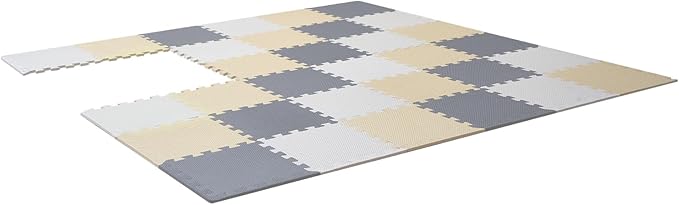 VEVOR 36 Tiles Kids Play Mat, 0.4 Inch Toddler Play Mat with EVA Foam, 12" x 12" Puzzle Play Mat with 36 sq.ft Coverage, Interlocking Toddler Mats for Play Room, Nursery, Living Room, Camel&Gray&Beige