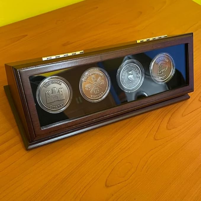 Challenge Coin Display Case 1.5-1.75 Inch 38-44.5 mm Coin Holder 1 Slot (Walnut, 4 Slots)