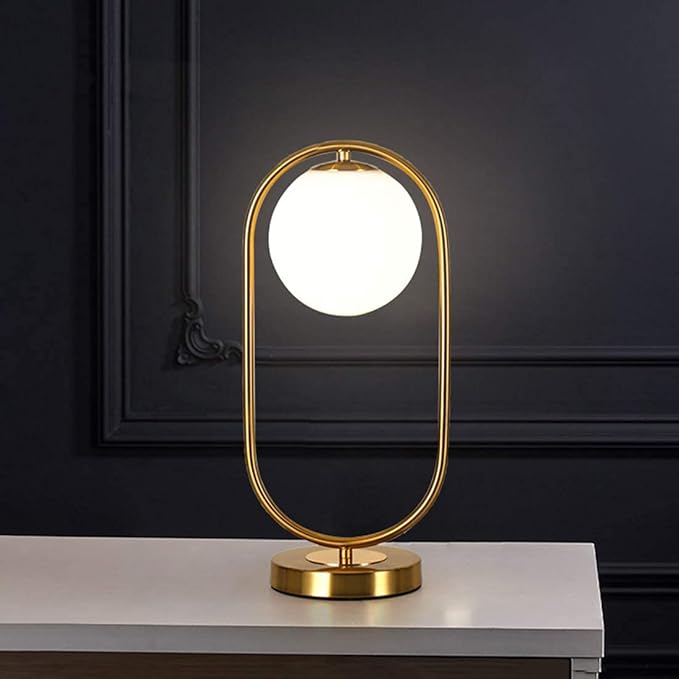 KCO Lighting Modern Bedside Night Lamp Mini Gold Table Light Metal Brass Finished Bedside Desk Lamp with Milky White Shade for Living Room Bedroom (Bronze, Oval)